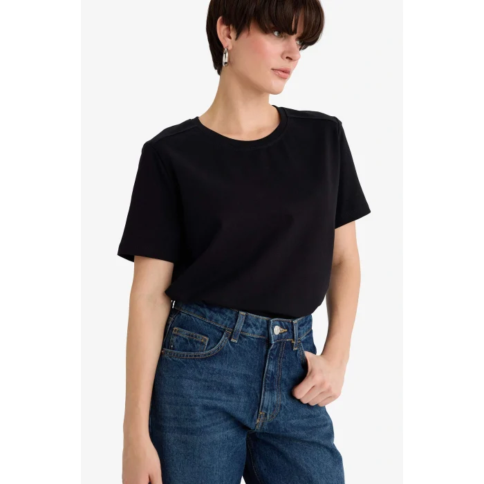 Defacto A9428AXBK81 Siyah Regular Fit Bisiklet Yaka Basic Düz Premium Kısa Kollu Tişört