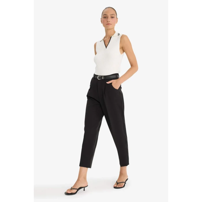 Defacto F7446AXBK81 Siyah Carrot Fit Cep Detaylı Yüksek Bel Düz Paça Gabardin Pantolon