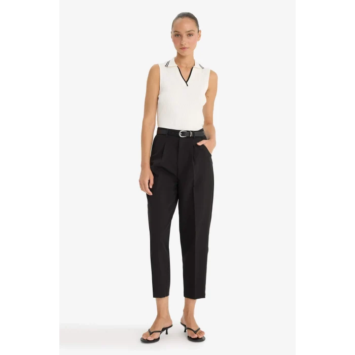 Defacto F7446AXBK81 Siyah Carrot Fit Cep Detaylı Yüksek Bel Düz Paça Gabardin Pantolon