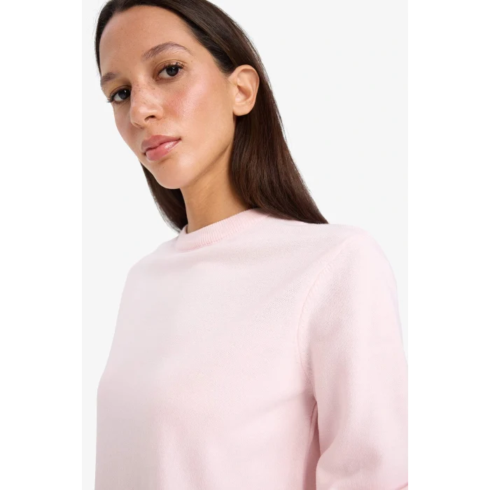 Defacto C0058AXPN648 Pembe Relax Fit Bisiklet Yaka Triko Kazak