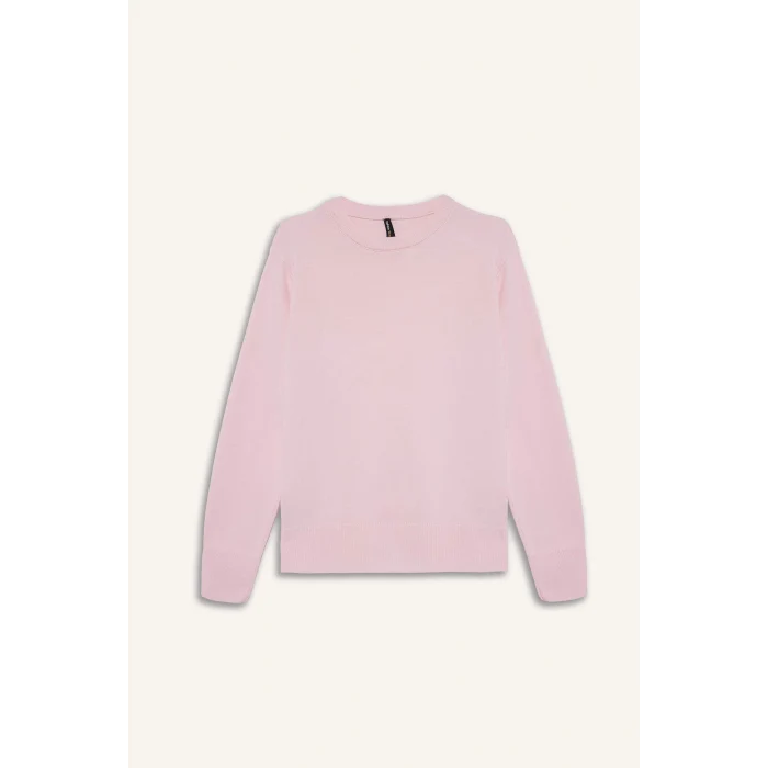 Defacto C0058AXPN648 Pembe Relax Fit Bisiklet Yaka Triko Kazak