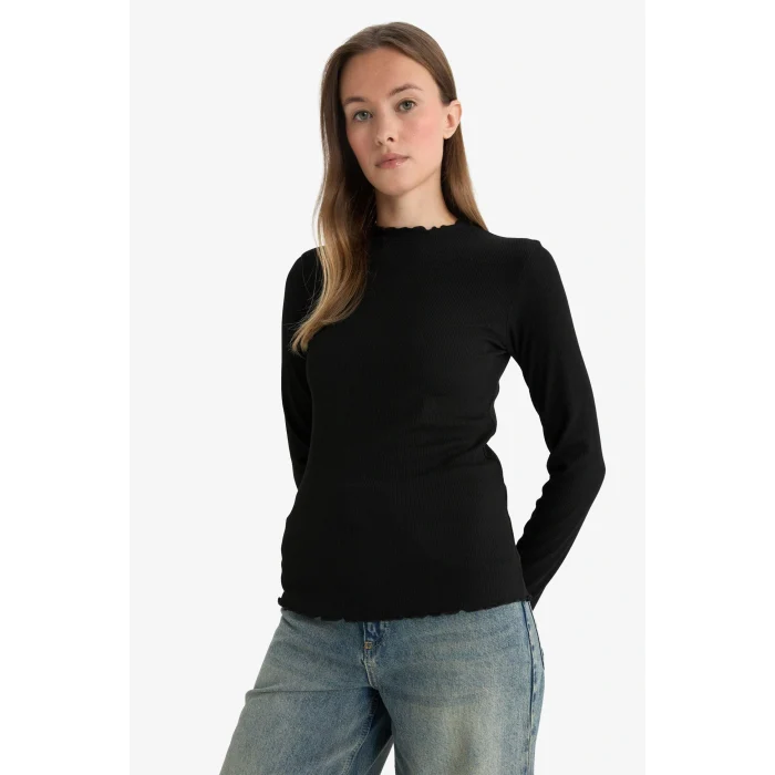 Defacto B2389AXBK81 Siyah Yarım Balıkçı Yaka Fitilli Kaşkorse Uzun Kollu Tunik