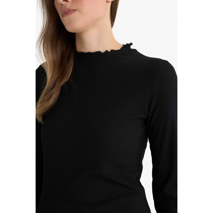 Defacto B2389AXBK81 Siyah Yarım Balıkçı Yaka Fitilli Kaşkorse Uzun Kollu Tunik