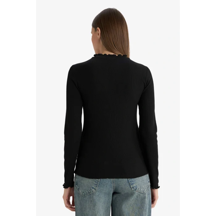 Defacto B2389AXBK81 Siyah Yarım Balıkçı Yaka Fitilli Kaşkorse Uzun Kollu Tunik