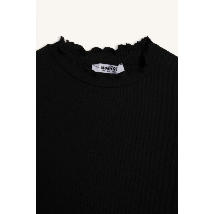 Defacto B2389AXBK81 Siyah Yarım Balıkçı Yaka Fitilli Kaşkorse Uzun Kollu Tunik