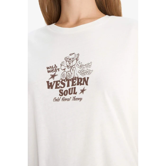 Defacto G3264AXWT32 Beyaz Coool Oversize Geniş Kalıp Bisiklet Yaka Baskılı Kısa Kollu Tişört