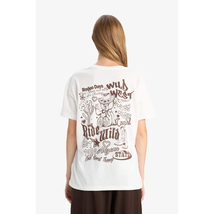 Defacto G3264AXWT32 Beyaz Coool Oversize Geniş Kalıp Bisiklet Yaka Baskılı Kısa Kollu Tişört