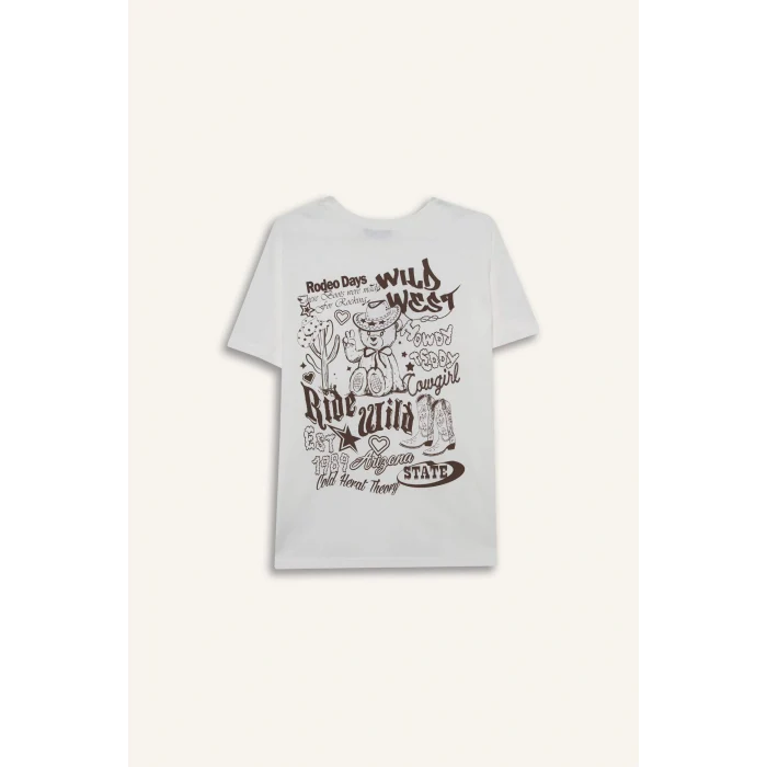 Defacto G3264AXWT32 Beyaz Coool Oversize Geniş Kalıp Bisiklet Yaka Baskılı Kısa Kollu Tişört