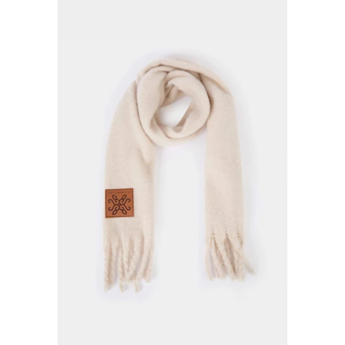 Defacto F3427AXER102 Ekru Kadın Dokuma Etiketli Atkı