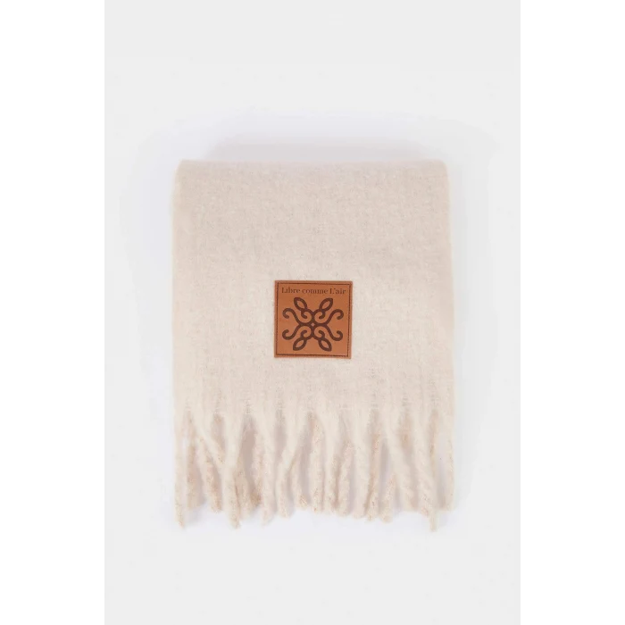 Defacto F3427AXER102 Ekru Kadın Dokuma Etiketli Atkı