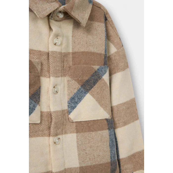 Defacto G3226A5ER118 Ekru Erkek Bebek 2li Takım Kareli Flanel Gömlek Pantolon