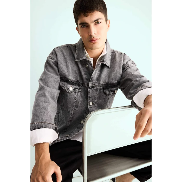 Defacto F4736AXNM18 Gri Oversize Geniş Kalıp Düğmeli Denim Ceket