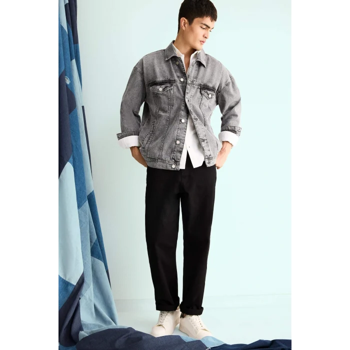 Defacto F4736AXNM18 Gri Oversize Geniş Kalıp Düğmeli Denim Ceket