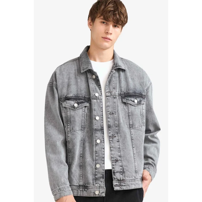 Defacto F4736AXNM18 Gri Oversize Geniş Kalıp Düğmeli Denim Ceket