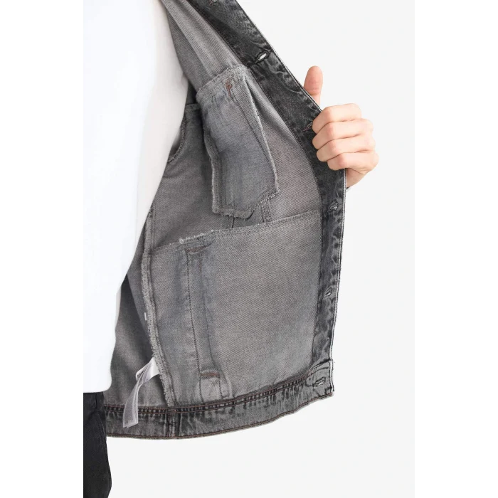 Defacto F4736AXNM18 Gri Oversize Geniş Kalıp Düğmeli Denim Ceket