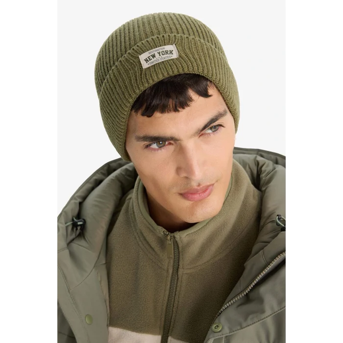 Defacto A5067AXKH328 Haki Erkek Etiket Baskılı Triko Bere