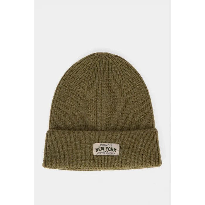 Defacto A5067AXKH328 Haki Erkek Etiket Baskılı Triko Bere