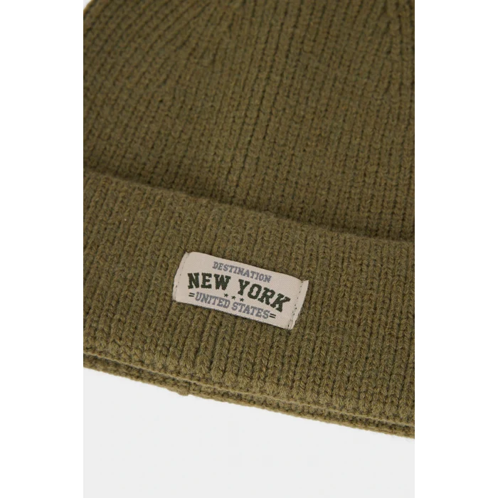 Defacto A5067AXKH328 Haki Erkek Etiket Baskılı Triko Bere