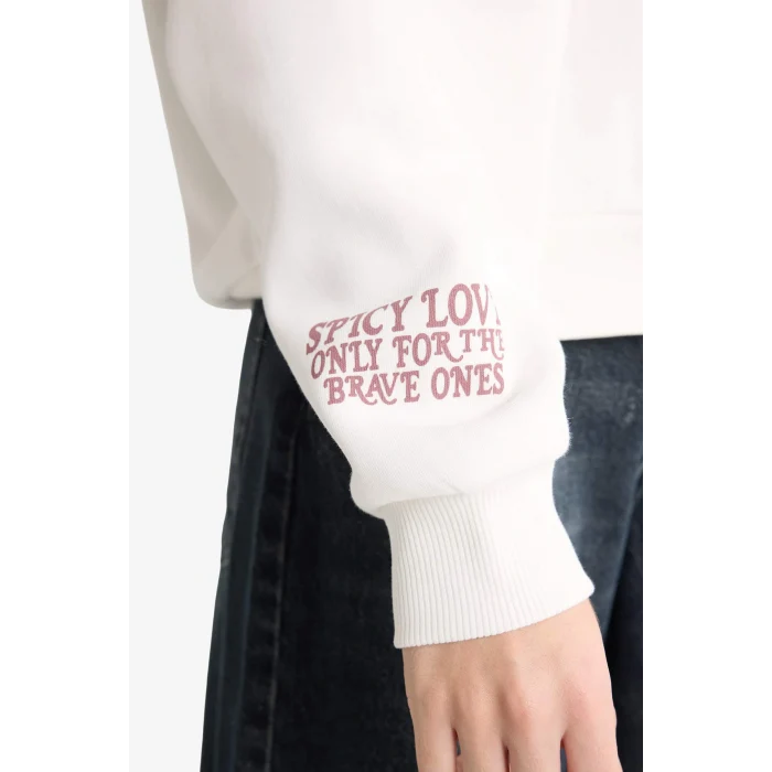 Defacto G3878AXWT47 Beyaz Oversize Geniş Kalıp Kapüşonlu Sırt Baskılı Sweatshirt
