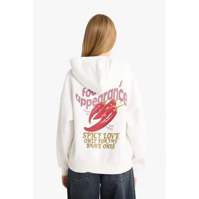 Defacto G3878AXWT47 Beyaz Oversize Geniş Kalıp Kapüşonlu Sırt Baskılı Sweatshirt