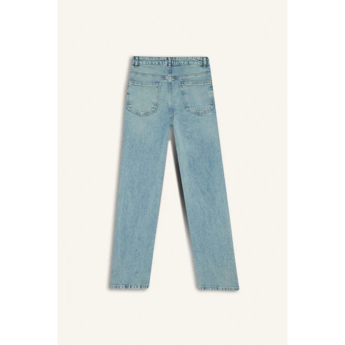 Defacto G2215AXNM28 Mavi Comfort Straight Normal Bel Bilek Boy Jean Yıkamalı Pantolon