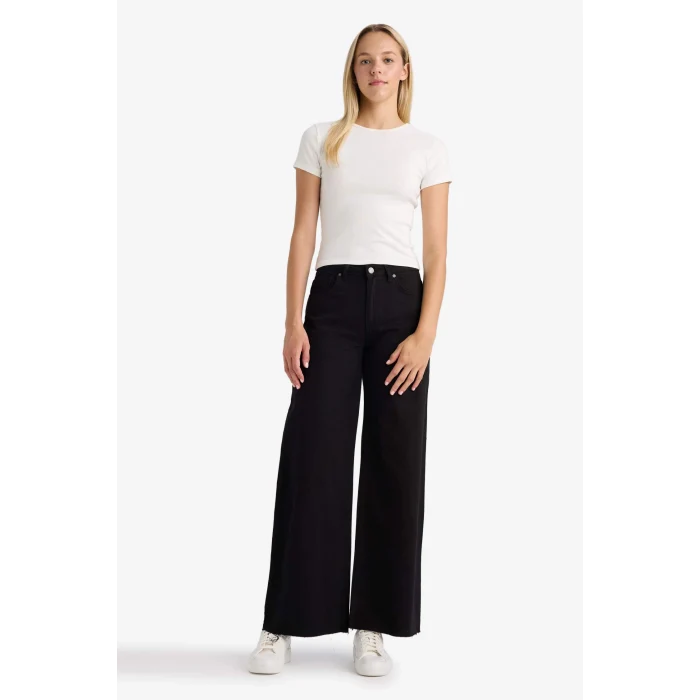 Defacto E4381AXBK81 Siyah Wide Leg Normal Bel Standart Boy Gabardin Pantolon