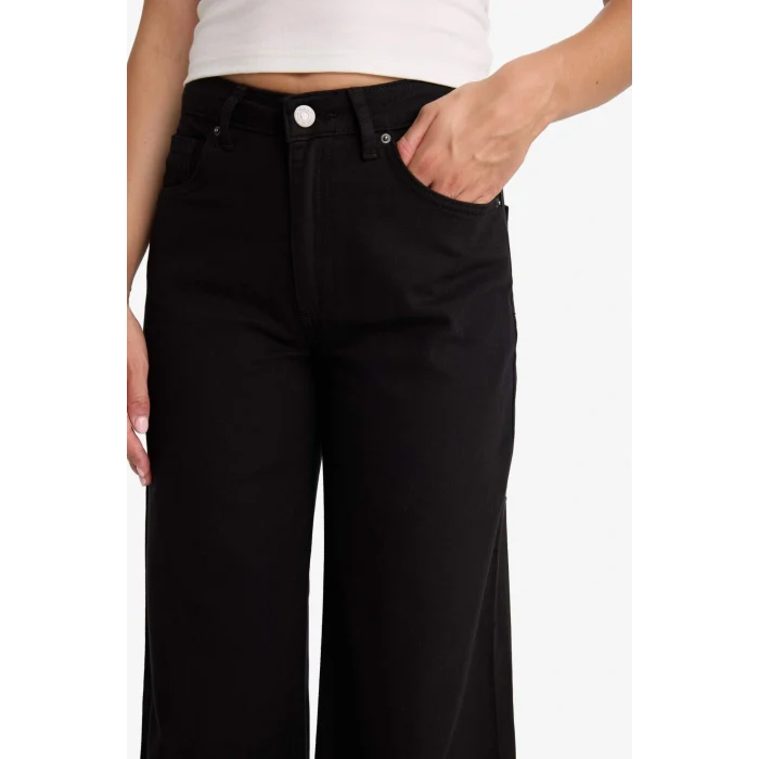 Defacto E4381AXBK81 Siyah Wide Leg Normal Bel Standart Boy Gabardin Pantolon