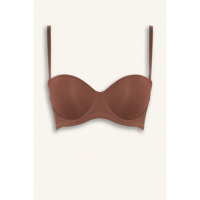 Defacto F9388AXBN307 Kahve Micro Kaplı Yarım Dolgulu Balenli Straplez Sütyen Fall in Love
