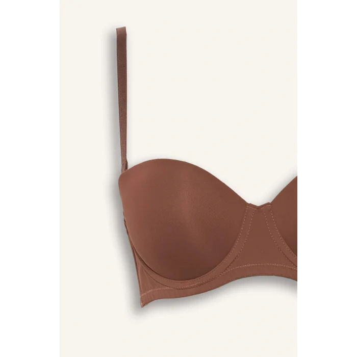 Defacto F9388AXBN307 Kahve Micro Kaplı Yarım Dolgulu Balenli Straplez Sütyen Fall in Love