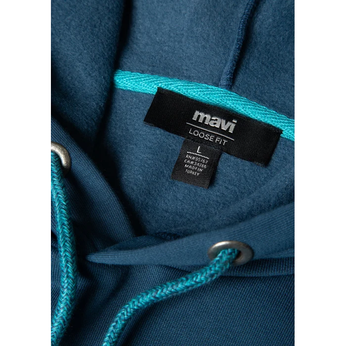 Mavi 065809-90609 Mavi Logo Nakışlı Kapüşonlu Mavi Sweatshirt.
