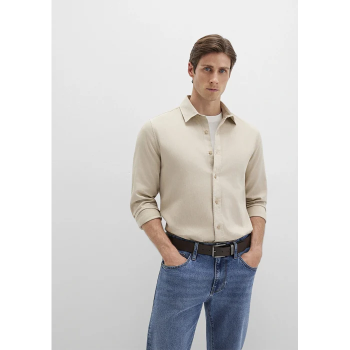 Mavi 0211641-70039 Keten Karışımlı Bej Gömlek