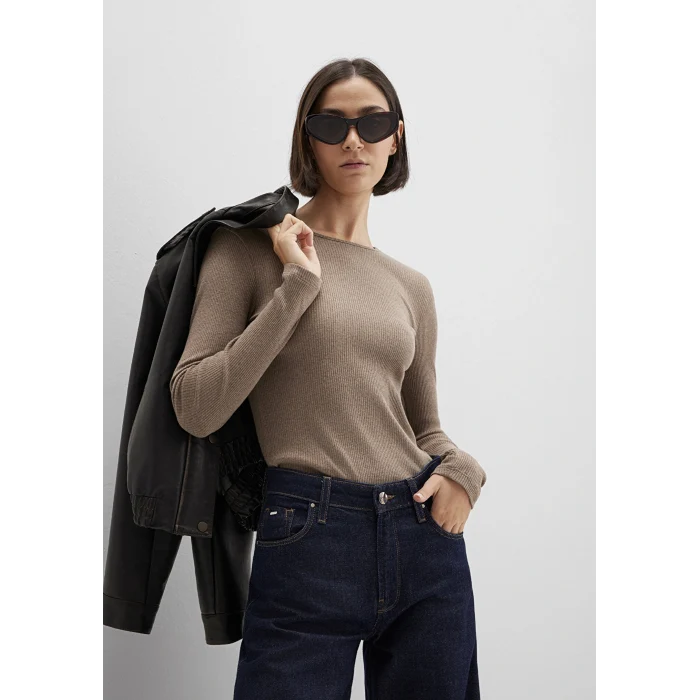 Mavi 1613655-91335 Kaşmir Karışımlı Kahverengi Uzun Kollu Basic Tişört