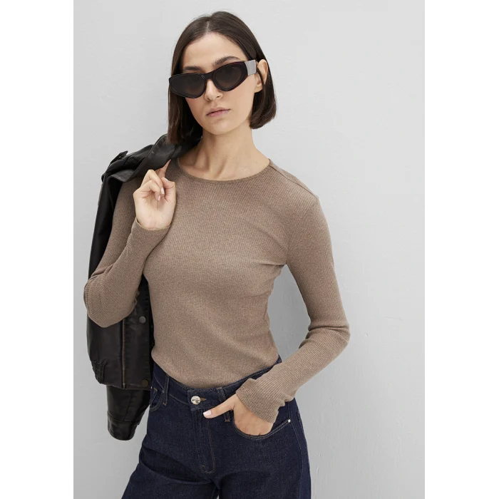 Mavi 1613655-91335 Kaşmir Karışımlı Kahverengi Uzun Kollu Basic Tişört