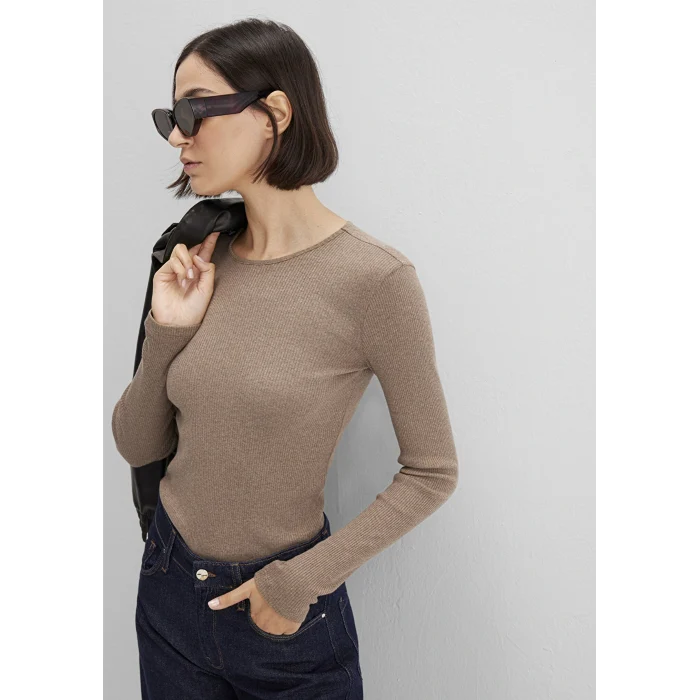 Mavi 1613655-91335 Kaşmir Karışımlı Kahverengi Uzun Kollu Basic Tişört