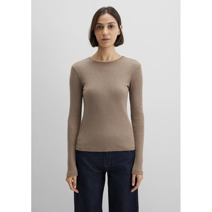 Mavi 1613655-91335 Kaşmir Karışımlı Kahverengi Uzun Kollu Basic Tişört