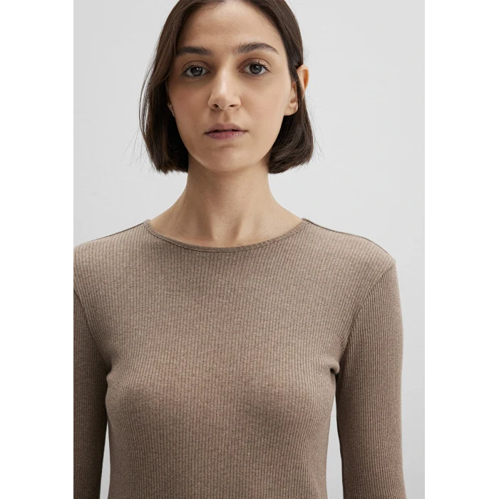 Mavi 1613655-91335 Kaşmir Karışımlı Kahverengi Uzun Kollu Basic Tişört