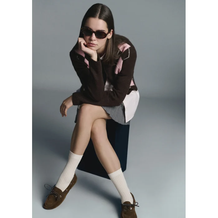 Mavi 1710825-70244 Yün Karışımlı Baklava Desenli Kahverengi Hırka