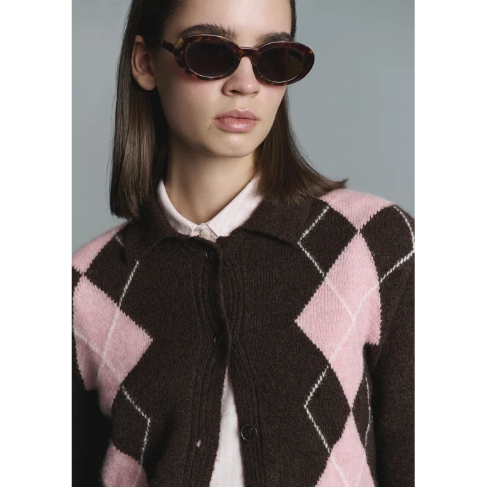 Mavi 1710825-70244 Yün Karışımlı Baklava Desenli Kahverengi Hırka