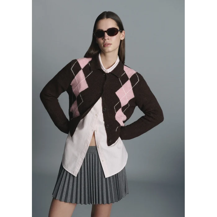 Mavi 1710825-70244 Yün Karışımlı Baklava Desenli Kahverengi Hırka