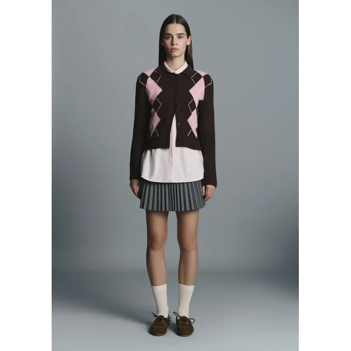 Mavi 1710825-70244 Yün Karışımlı Baklava Desenli Kahverengi Hırka