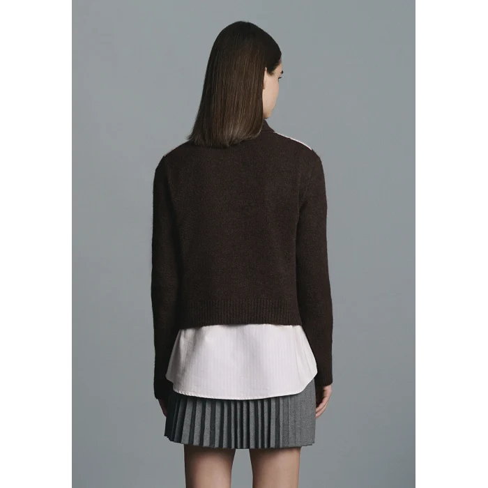 Mavi 1710825-70244 Yün Karışımlı Baklava Desenli Kahverengi Hırka