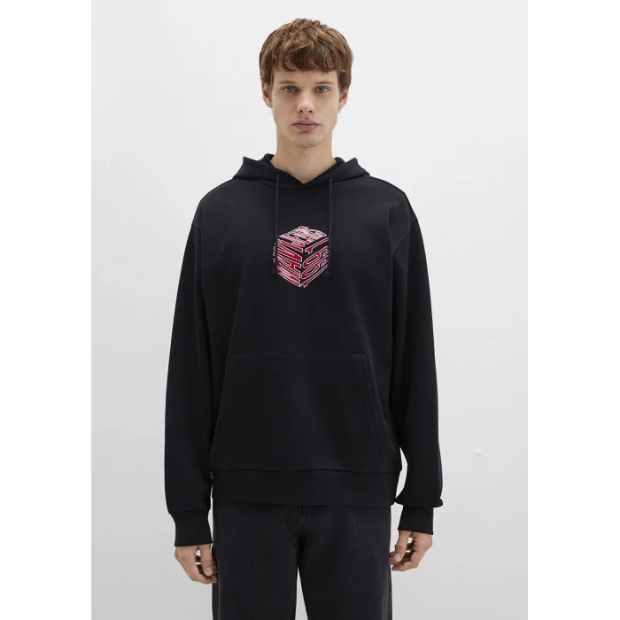 Mavi 0S10397-900 Mavi Baskılı Kapüşonlu Siyah Sweatshirt