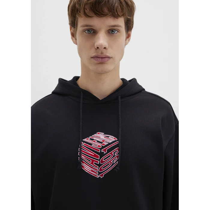 Mavi 0S10397-900 Mavi Baskılı Kapüşonlu Siyah Sweatshirt