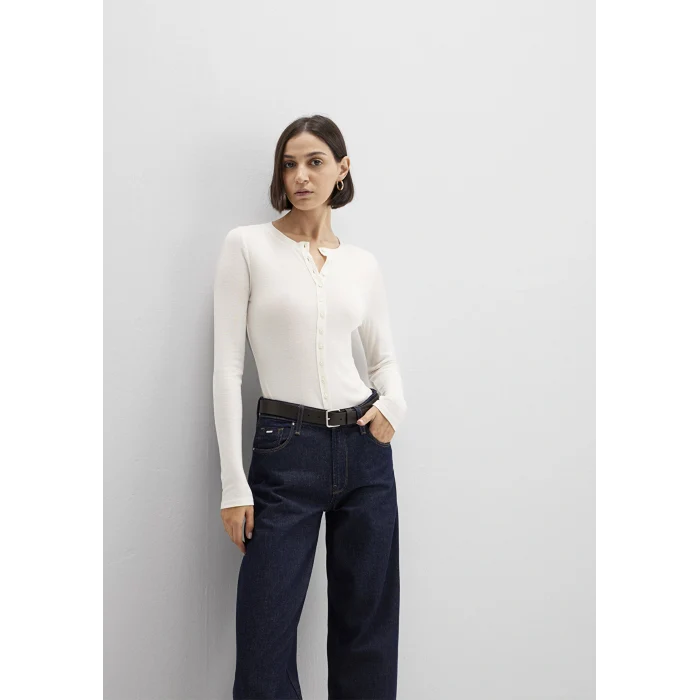 Mavi 1613652-80194 Düğme Detaylı Ekru Uzun Kollu Tişört