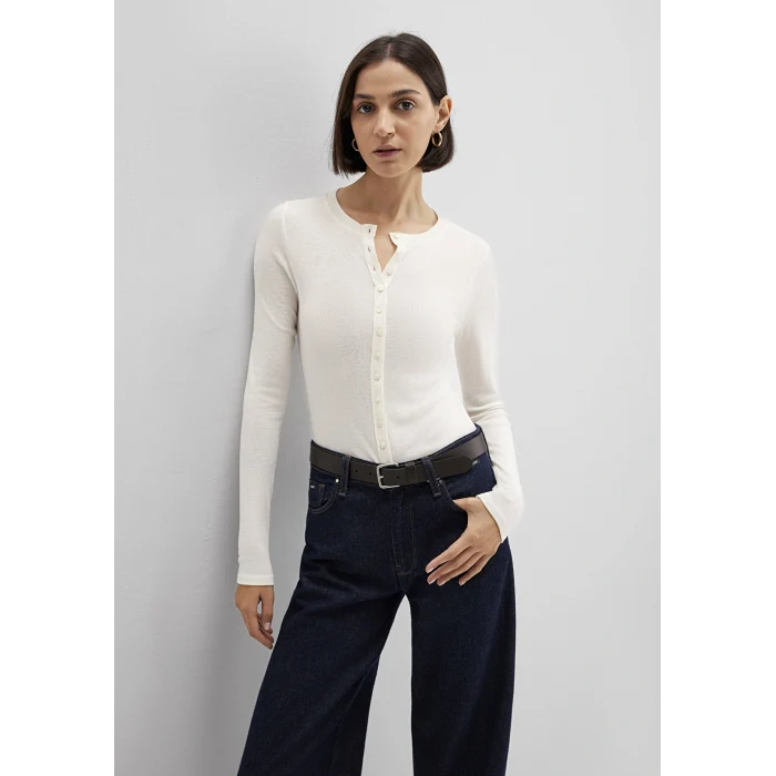Mavi 1613652-80194 Düğme Detaylı Ekru Uzun Kollu Tişört