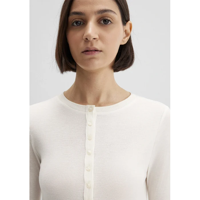 Mavi 1613652-80194 Düğme Detaylı Ekru Uzun Kollu Tişört