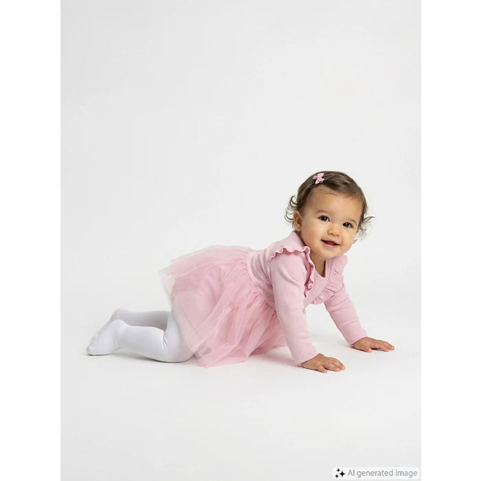 LCW baby Pembe Bisiklet Yaka Tütülü Kız Bebek Elbise