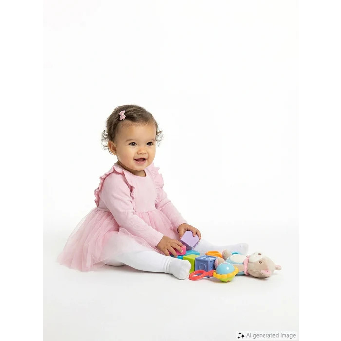 LCW baby Pembe Bisiklet Yaka Tütülü Kız Bebek Elbise