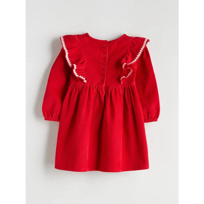 LCW Kids Kırmızı Bisiklet Yaka Kadife Kız Çocuk Elbise