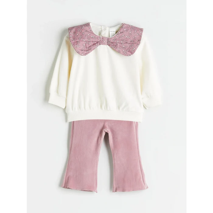 LCW baby Ekru Bisiklet Yaka Kız Bebek Sweatshirt ve Tayt 2li